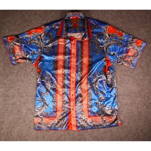 Prestige Original Mens 2XL Baroque Medusa Print Shirt Blue Red Rayon PR-110